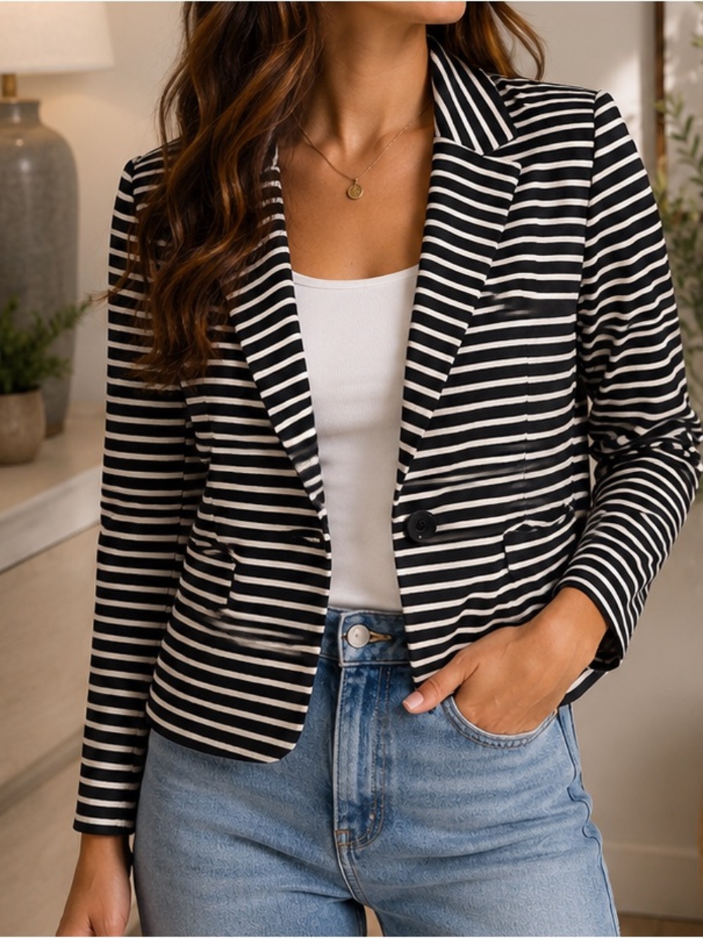 Philosophy Black and White Striped Tailored Blazer